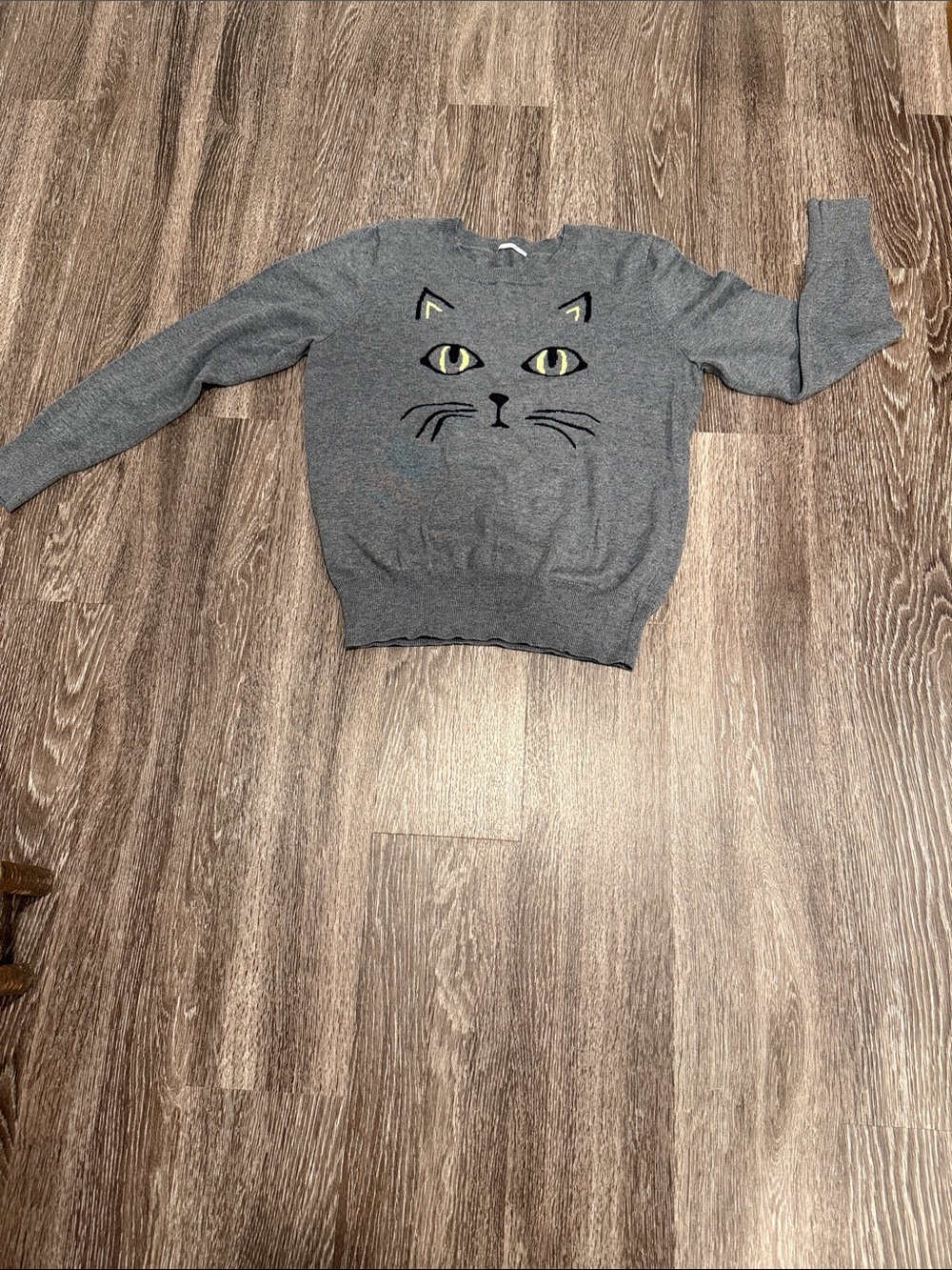 Halogen Gray Cat Face Sweater with Yellow Accents.  Size-Medium